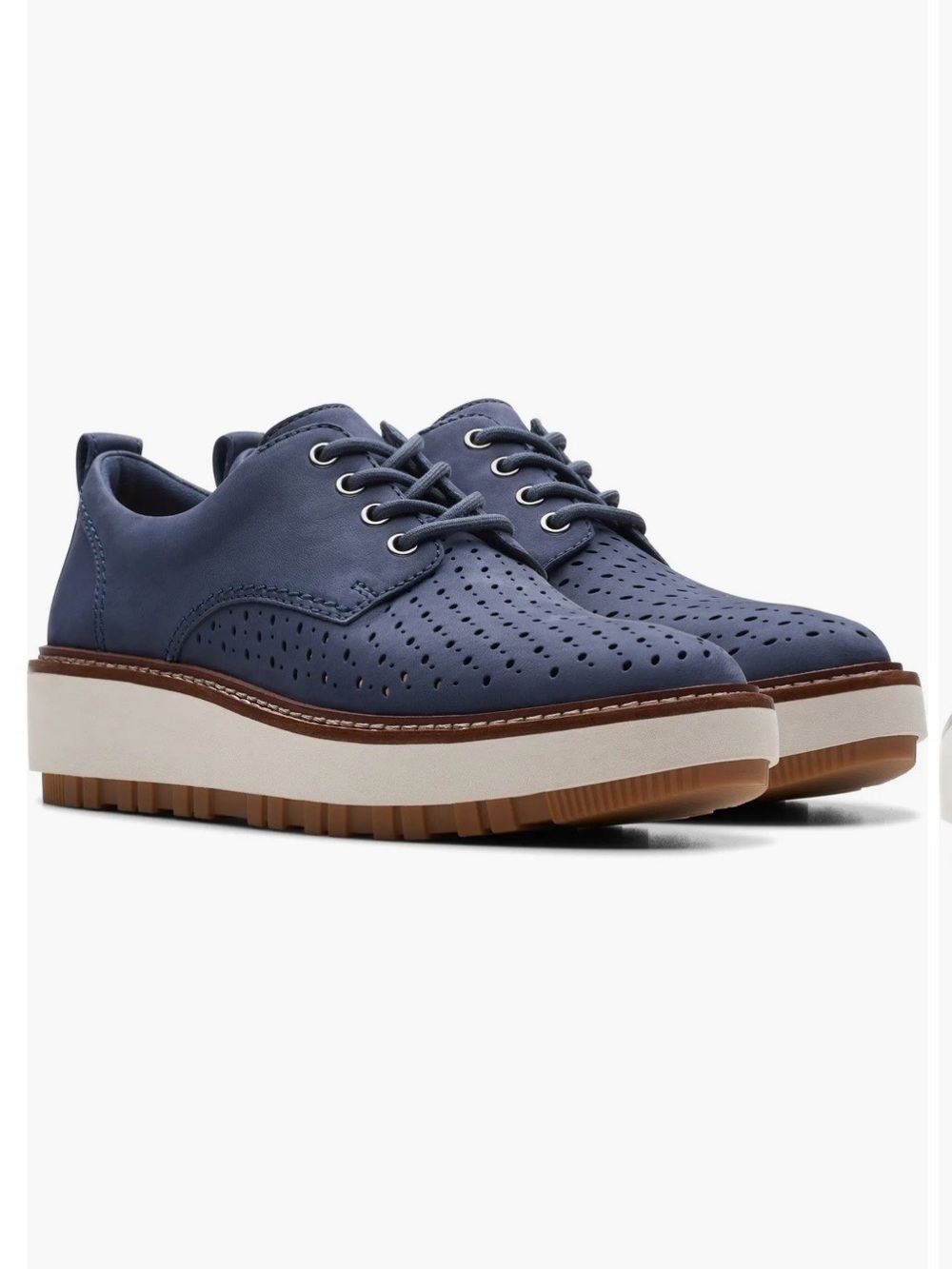 Clarks Navy Perforated Lace-Up Platform Oxford
